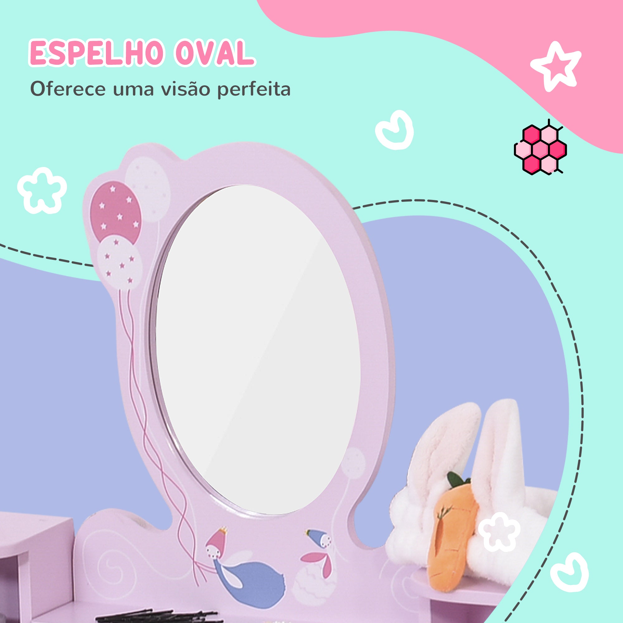 Toucador Infantil de Madeira 60x34x93cm Cor Rosa