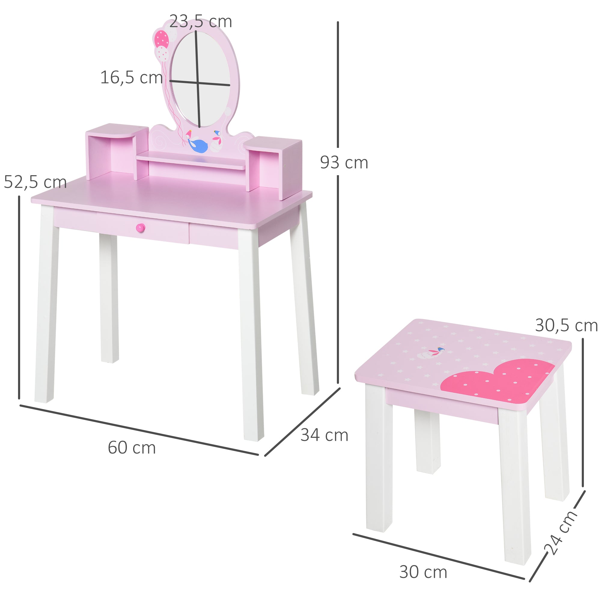 Toucador Infantil de Madeira 60x34x93cm Cor Rosa