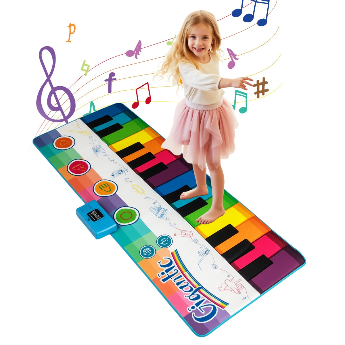 Tapete Musical de Teclado Dobrável com Base Antideslizante para Meninos e Meninas a Partir dos 3 Anos 181 x 73 cm Multicolor