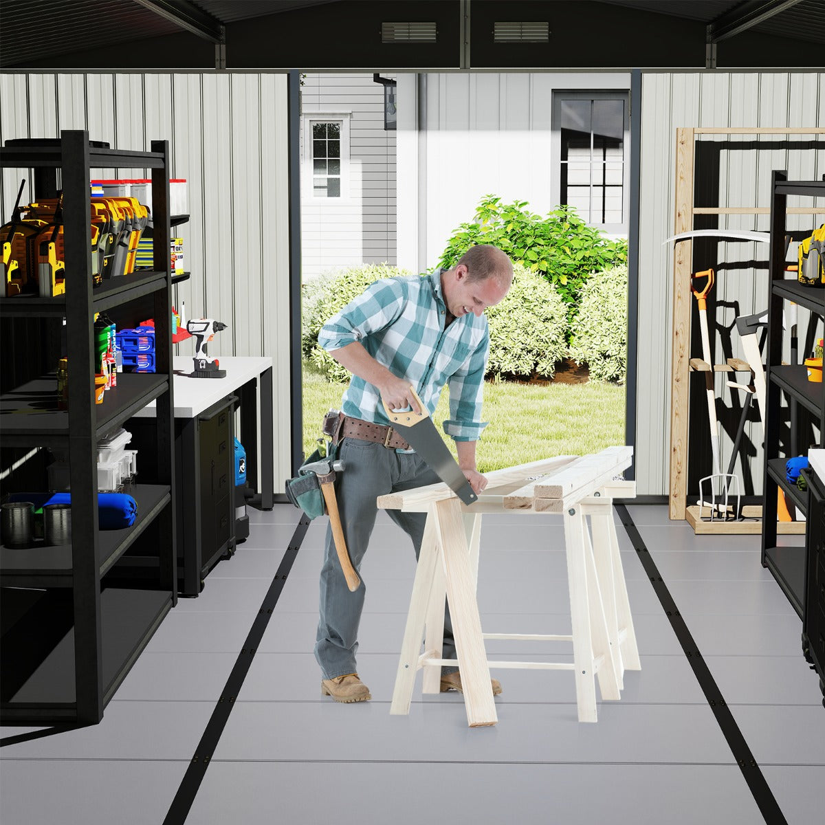 Tapete de Chão em Plástico para Abrigo de Jardim 343 x 215 cm Tapete de Chão para Pátio com Superfície Antiderrapante