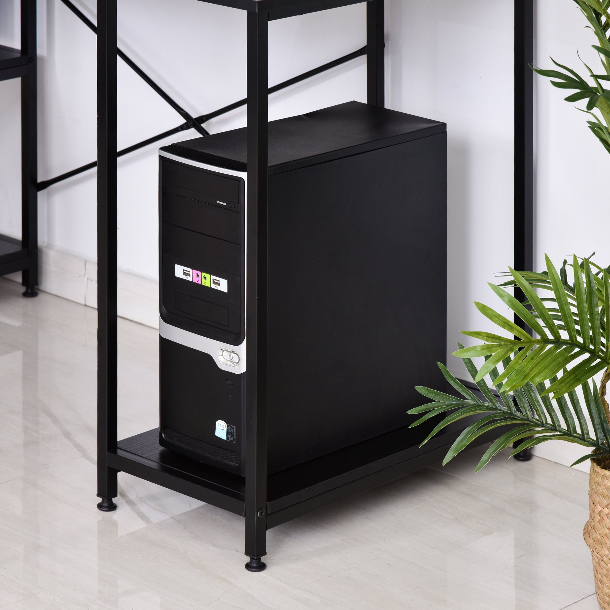 Secretária de Escritório com 3 Prateleiras 140x60x93 cm - Grão de Madeira Preto