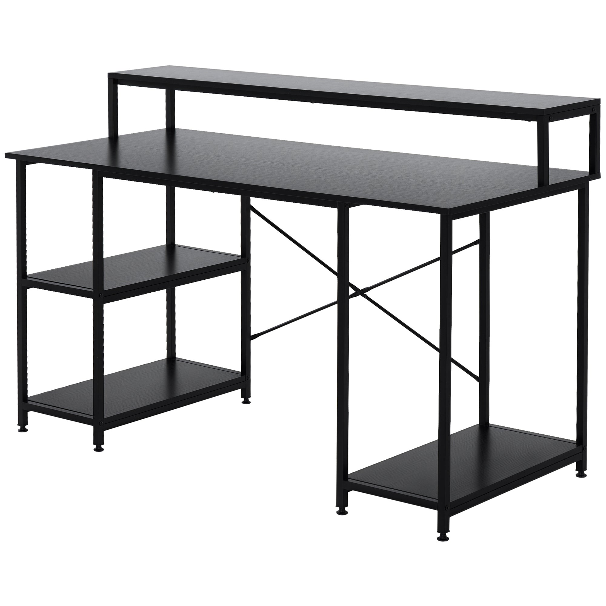 Secretária de Escritório com 3 Prateleiras 140x60x93 cm - Grão de Madeira Preto
