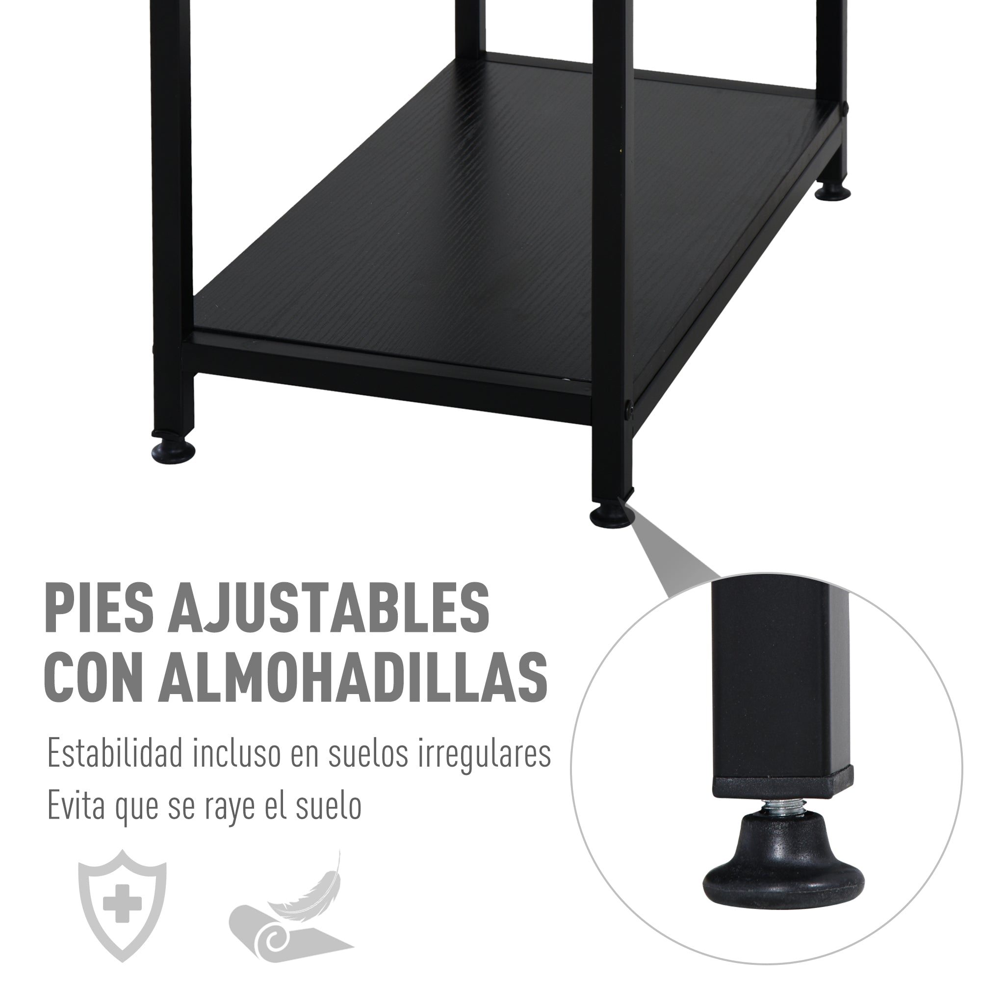 Secretária de Escritório com 3 Prateleiras 140x60x93 cm - Grão de Madeira Preto