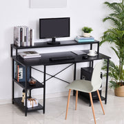 Secretária de Escritório com 3 Prateleiras 140x60x93 cm - Grão de Madeira Preto