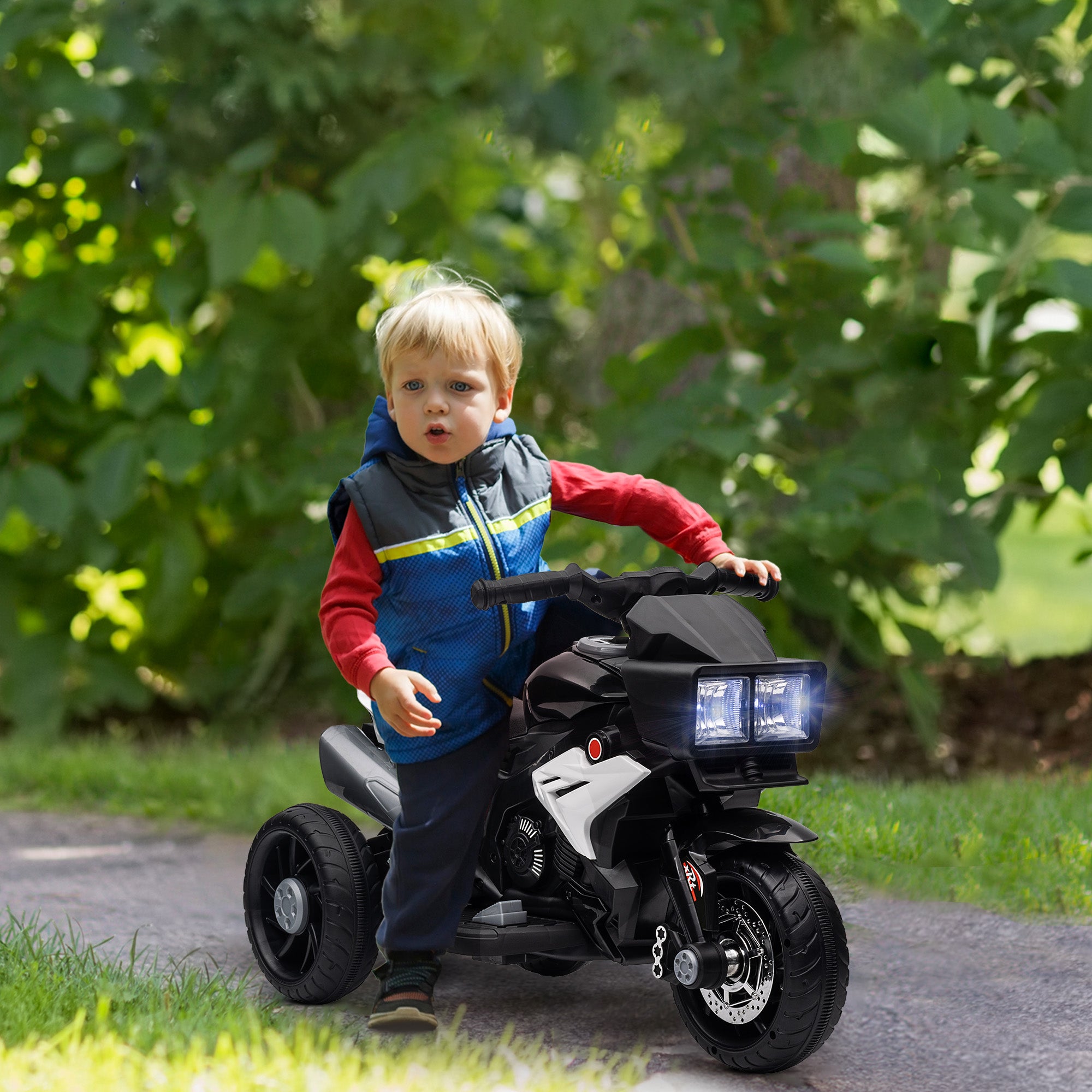 Triciclo Infantil Elétrico com 3 Rodas 86x42x52 cm Branco e Preto