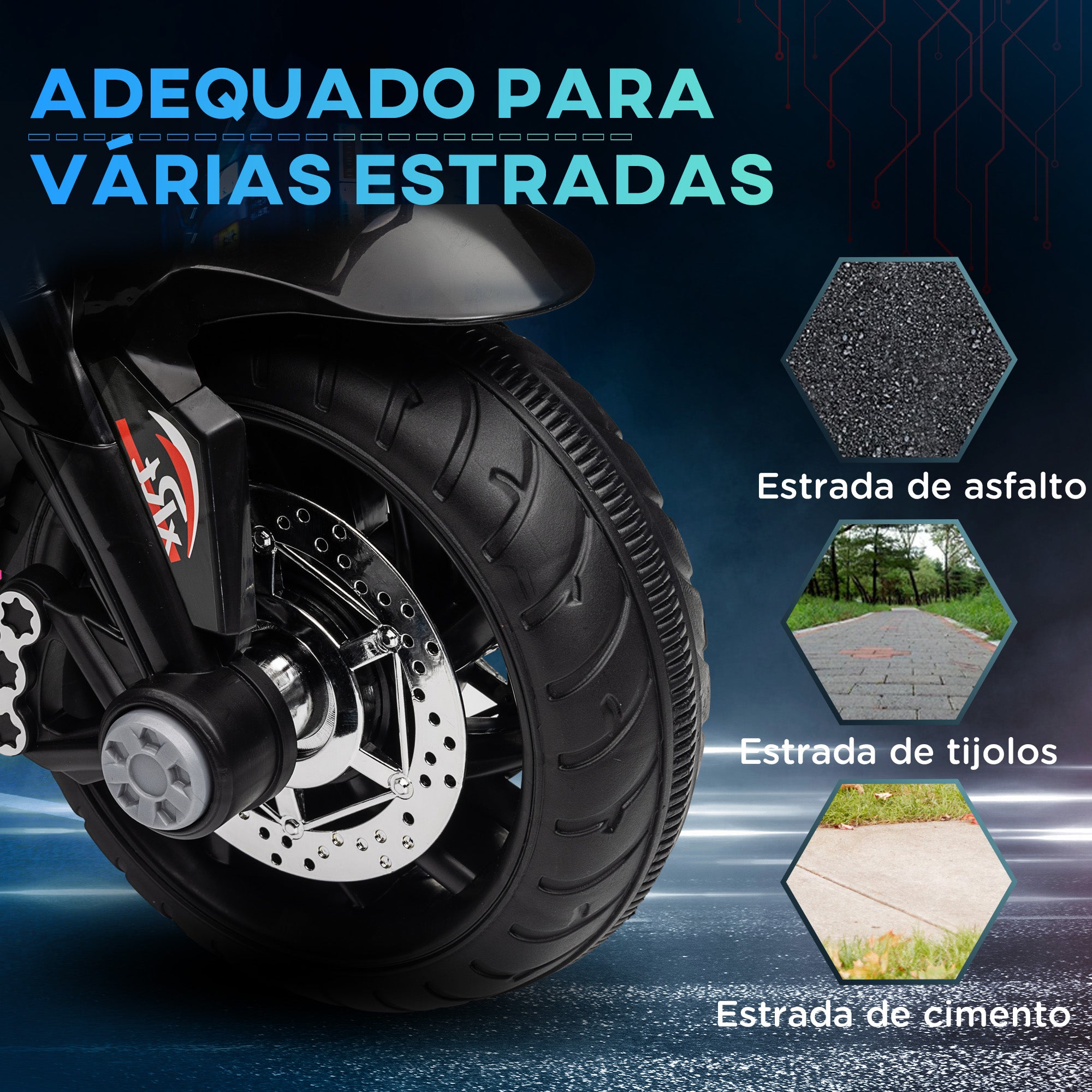Triciclo Infantil Elétrico com 3 Rodas 86x42x52 cm Branco e Preto