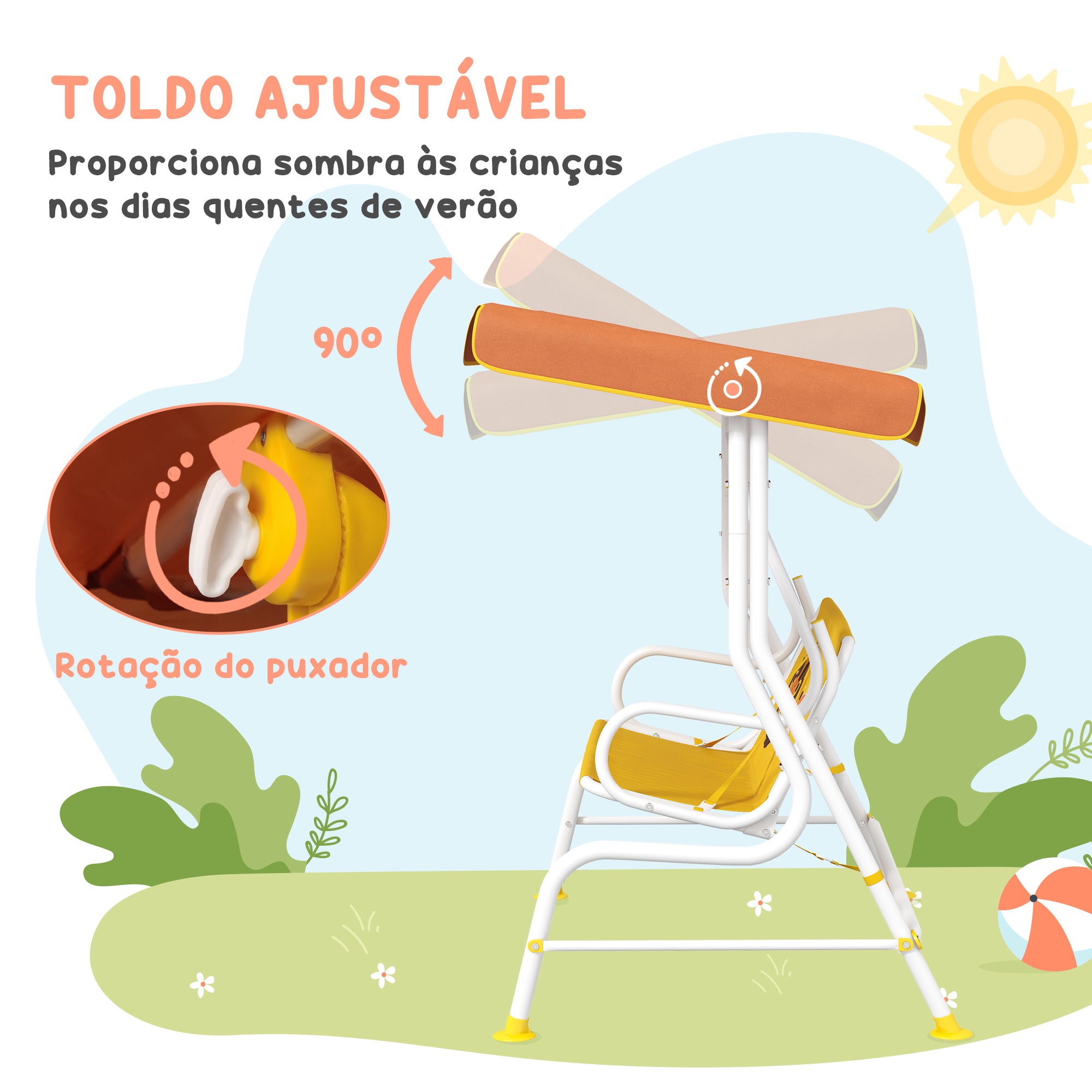 Balanço Infantil de Jardim Amarelo 110x70x110 cm