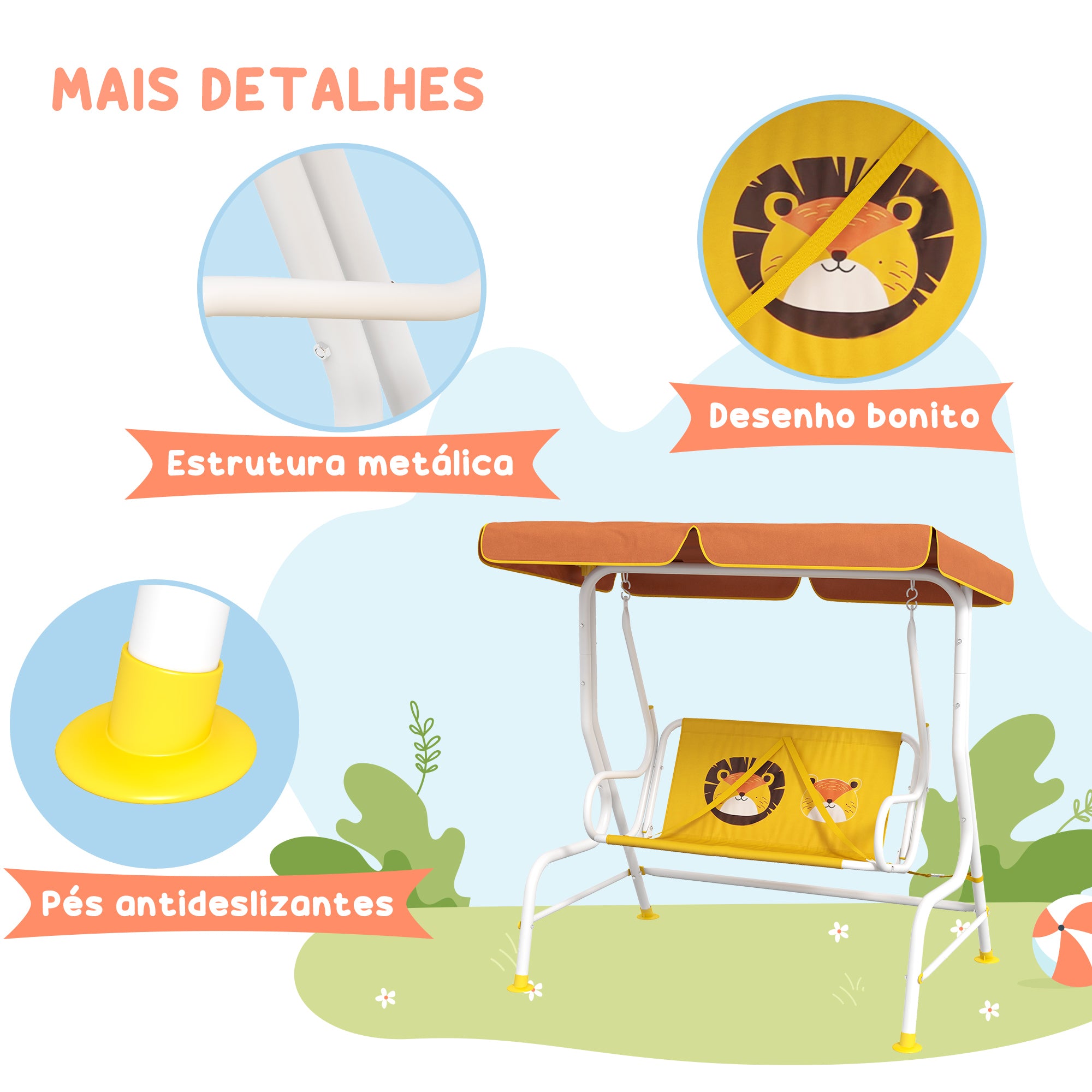 Balanço Infantil de Jardim Amarelo 110x70x110 cm