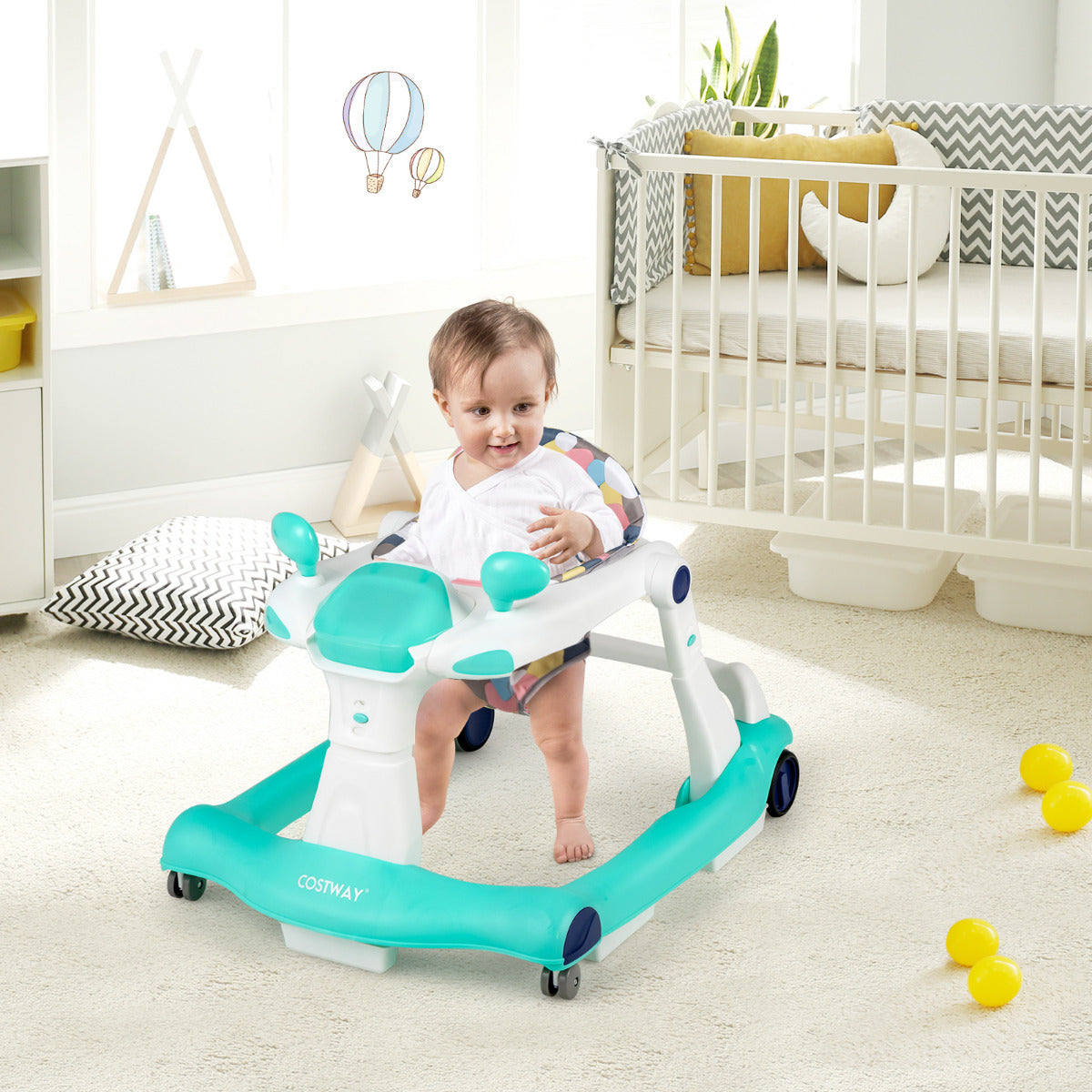 Andador 2 em 1 para Crianças Dobrável Andador Atividade de Empurrar Altura e Velocidade Reguláveis para Bebê 6-8 Meses 73 x 59,5 x 54,5 cm Verde