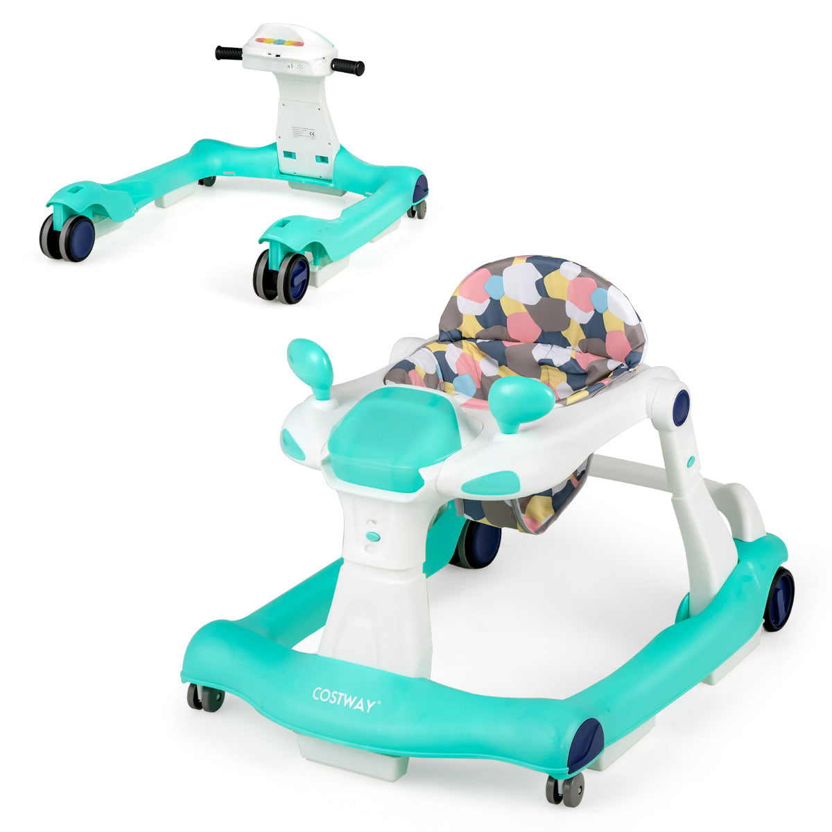 Andador 2 em 1 para Crianças Dobrável Andador Atividade de Empurrar Altura e Velocidade Reguláveis para Bebê 6-8 Meses 73 x 59,5 x 54,5 cm Verde