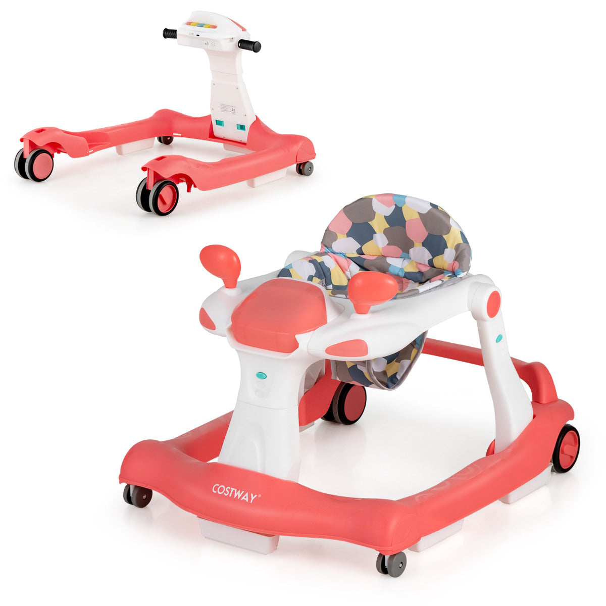 Andador 2 em 1 para Crianças Dobrável Andador Atividade de Empurrar Altura e Velocidade Ajustáveis para Bebê 6-8 Meses 73 x 59,5 x 54,5 cm Laranja