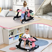 Andador 4 em 1 para Crianças Andador de Atividades de Empurrar Dobrável com Altura e Velocidade Reguláveis Carrossel com Luzes Volante Cor-de-Rosa