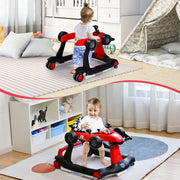 Andador 4 em 1 para Crianças Andador de Atividades de Empurrar Dobrável com Altura e Velocidade Reguláveis Carrilhão com Luzes Volante Vermelho