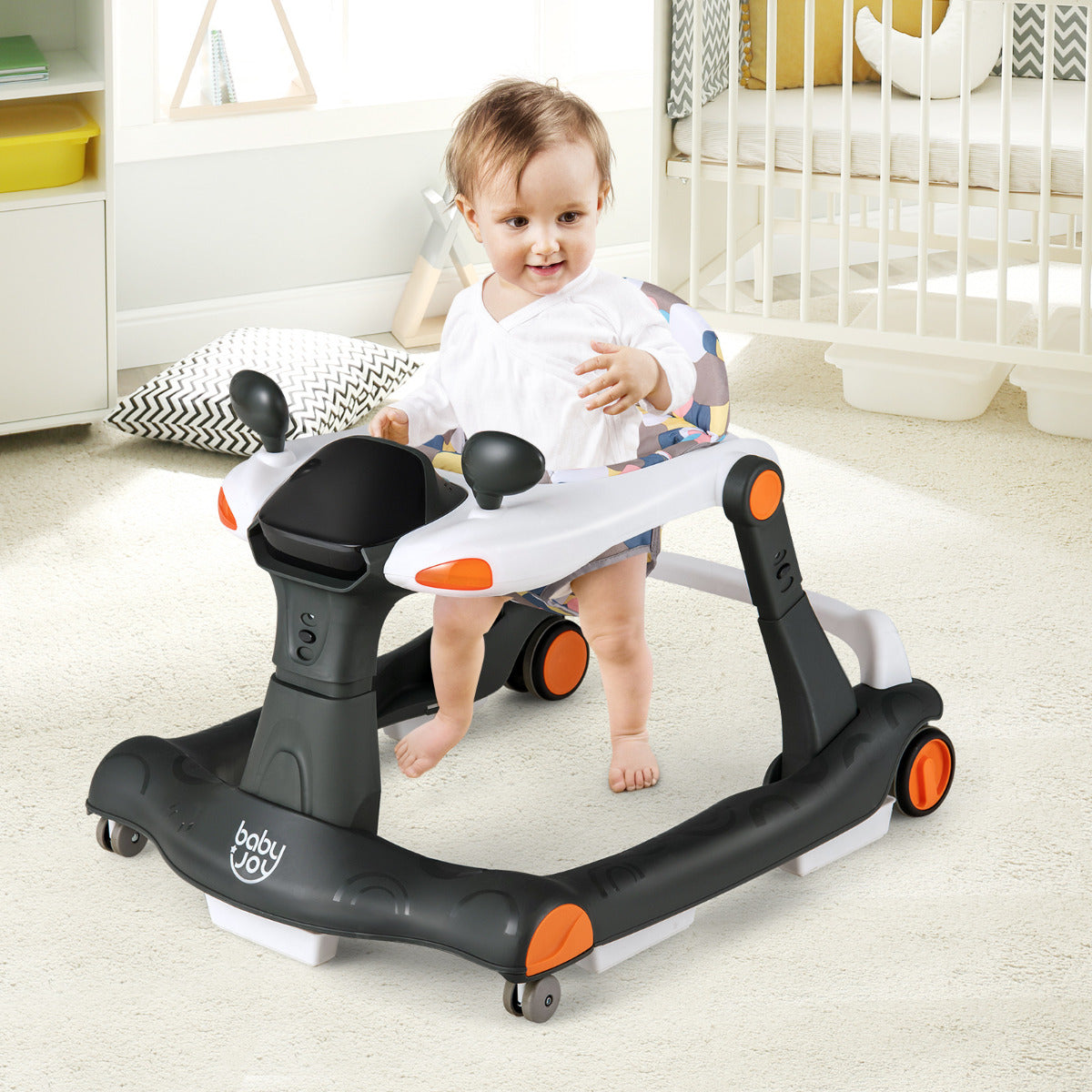 Andador 2 em 1 para Crianças Dobrável Andador Atividade de Empurrar Altura e Velocidade Ajustáveis para Bebê 6-8 Meses 73 x 59,5 x 54,5 cm Preto