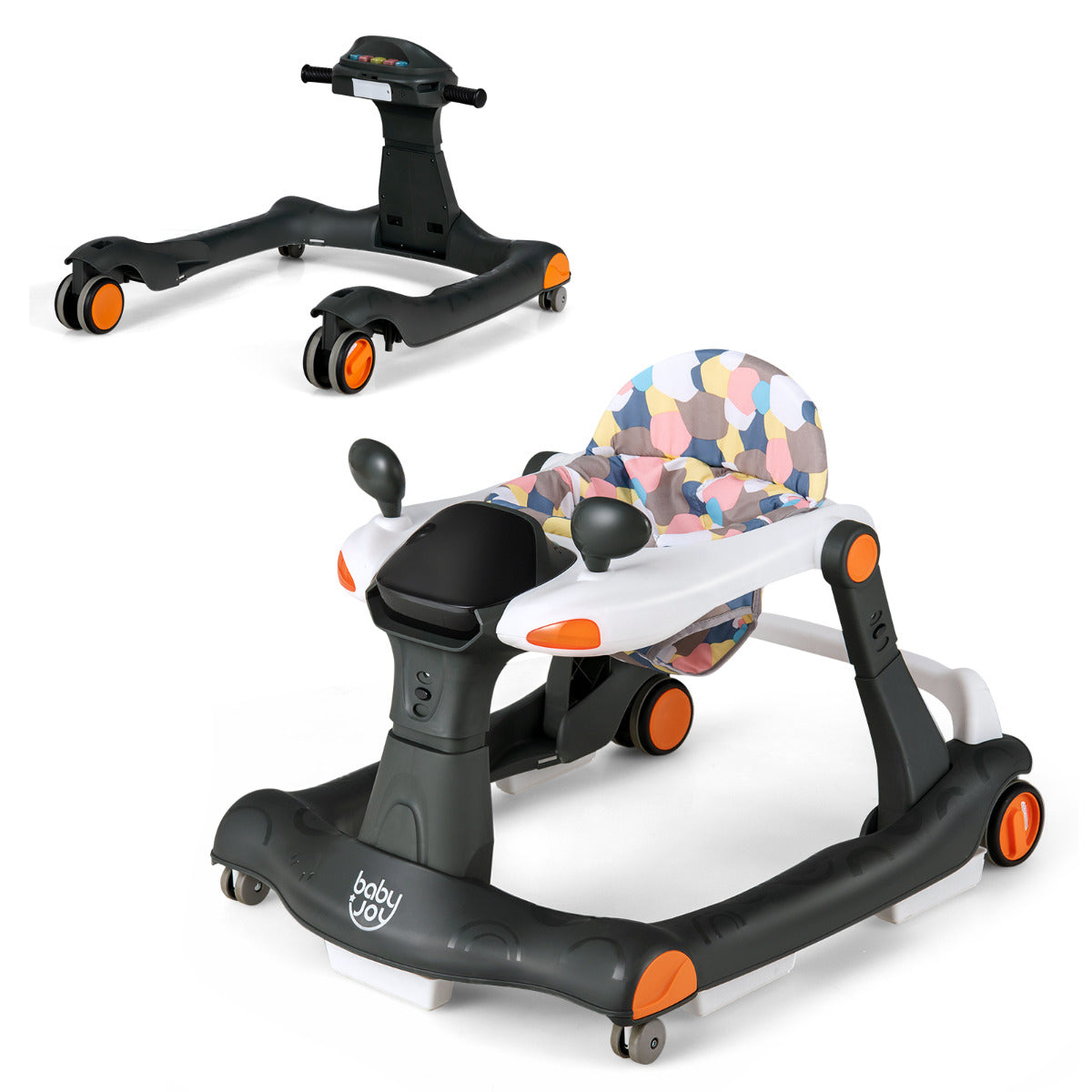 Andador 2 em 1 para Crianças Dobrável Andador Atividade de Empurrar Altura e Velocidade Ajustáveis para Bebê 6-8 Meses 73 x 59,5 x 54,5 cm Preto