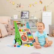 Andador de Madeira para Bebé Brinquedo de Atividade de Madeira Educativo com Rodas de Borracha Aprendizagem de Pé a Andar para Bebés Multicolor