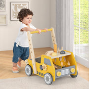 Andador de Empurrar de Madeira 2 em 1 para Bebés Crianças Pequenas com Velocidade Ajustável e Armazenamento Brinquedos Montessori Amarelo