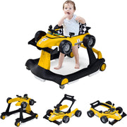 Andador Dobrável com Altura Ajustável em 3 Níveis, Rodas de Velocidade Regulável e Almofada Removível para Bebê 6-18 Meses Amarelo