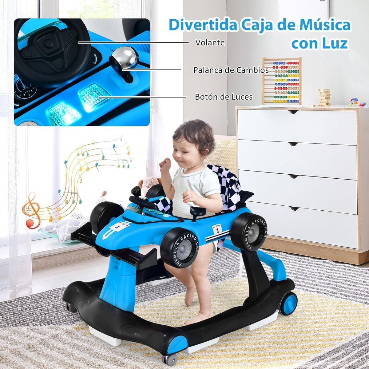 Andador Plegável com Altura Ajustável em 3 Níveis, Rodas de Velocidade Regulável e Almofada Removível para Bebé 6-18 Meses Azul