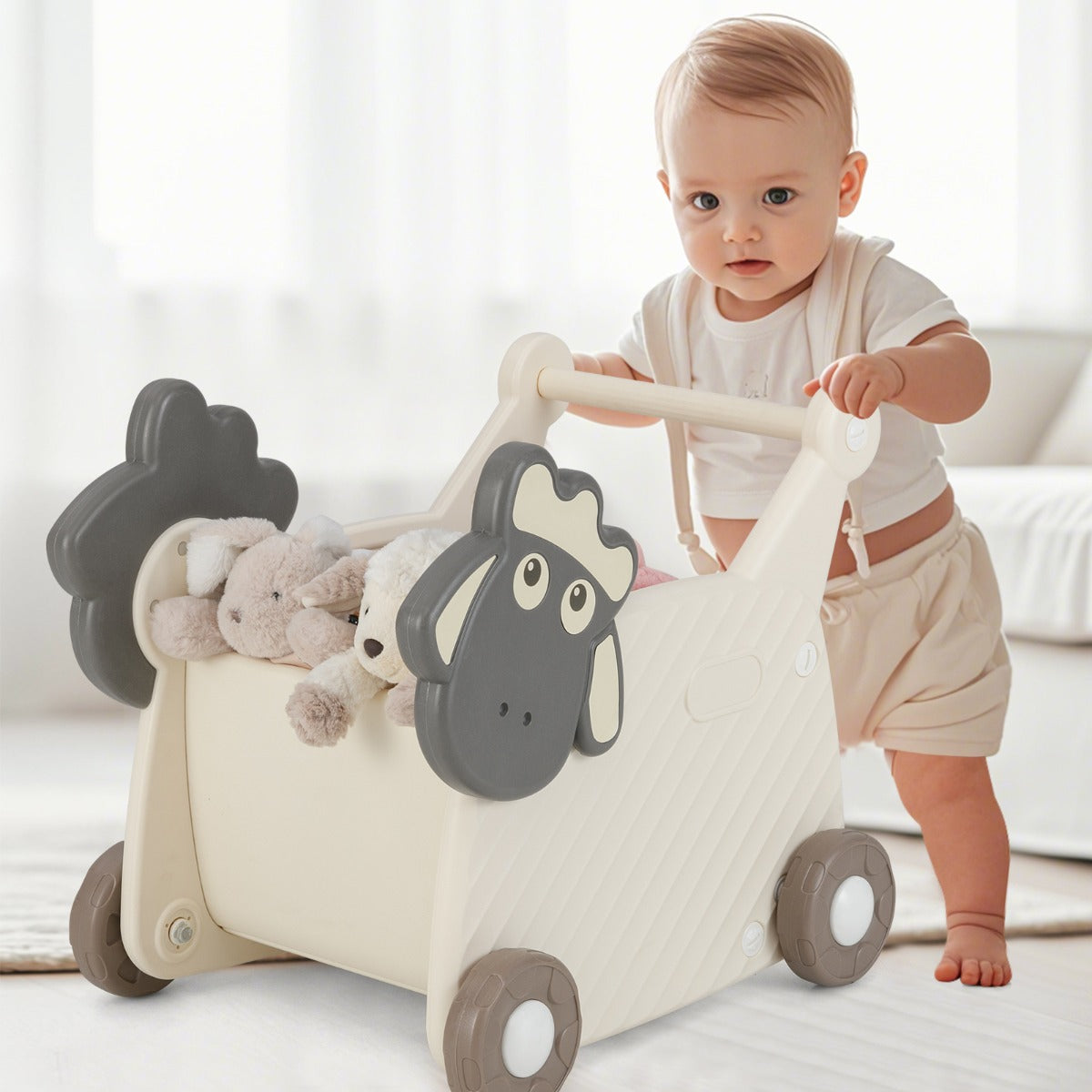 Andador para Crianças 3+ Anos em Forma de Ovelha com 4 Rodas para o Desenvolvimento de Habilidades 57 x 43 x 49 cm Branco