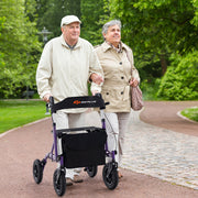 Andador Dobrável para Idosos Adultos com Assento Roda Pneumática Todo-o-Terreno de 24 cm Bolsa de Armazenamento Capacidade de Carga 160 kg Roxo