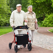 Andarilho Dobrável para Idosos Adultos com Assento Roda Pneumática Todo-o-Terreno de 24 cm Bolsa de Armazenamento Capacidade de Carga 160 kg Vermelho