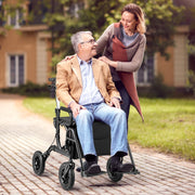 Andador Rollator Plegável para Pessoas Idosas com Assento Ajustável em Altura Encosto Ergonómico - Preto