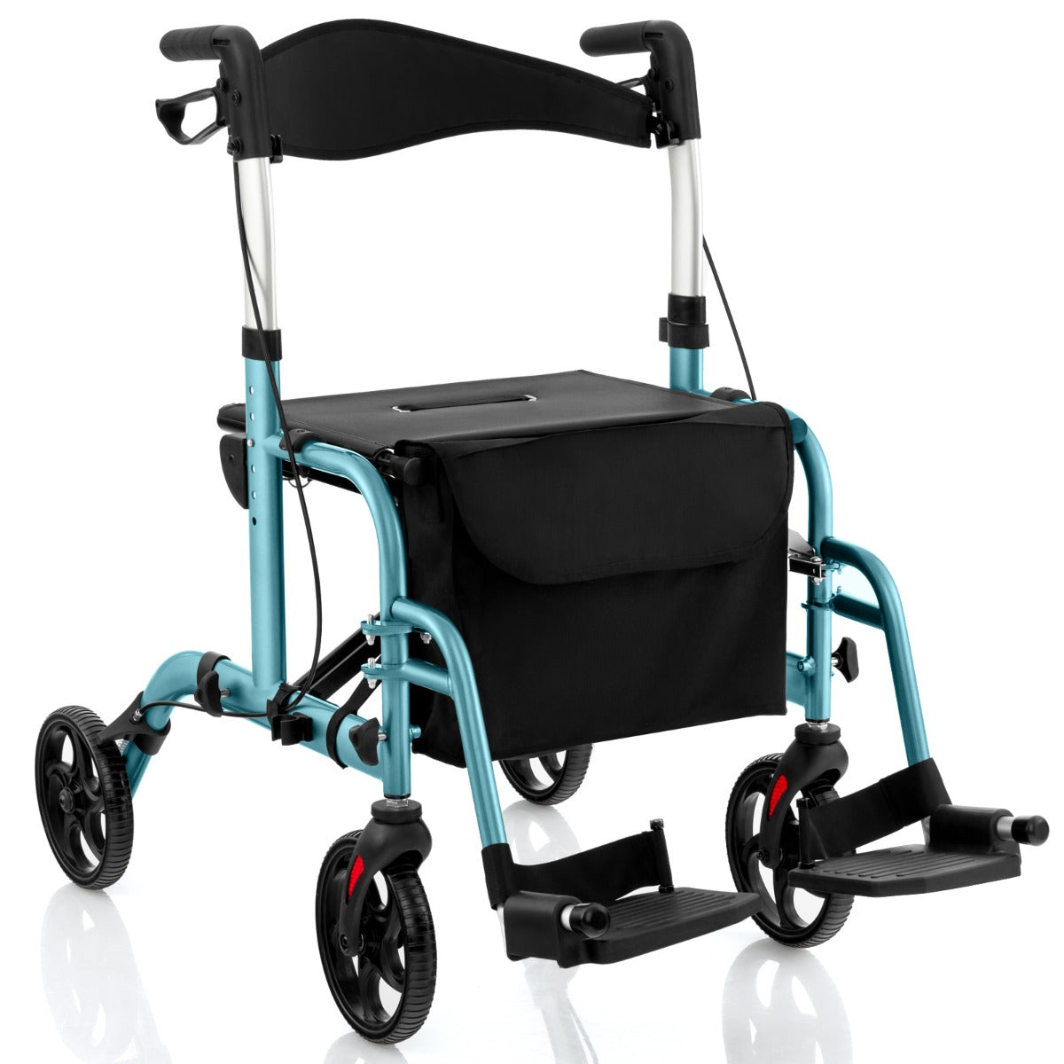Andador Rollator 2 em 1 Multiusos de Alumínio com Altura Ajustável para Pessoas Idosas Carga 136 kg Azul