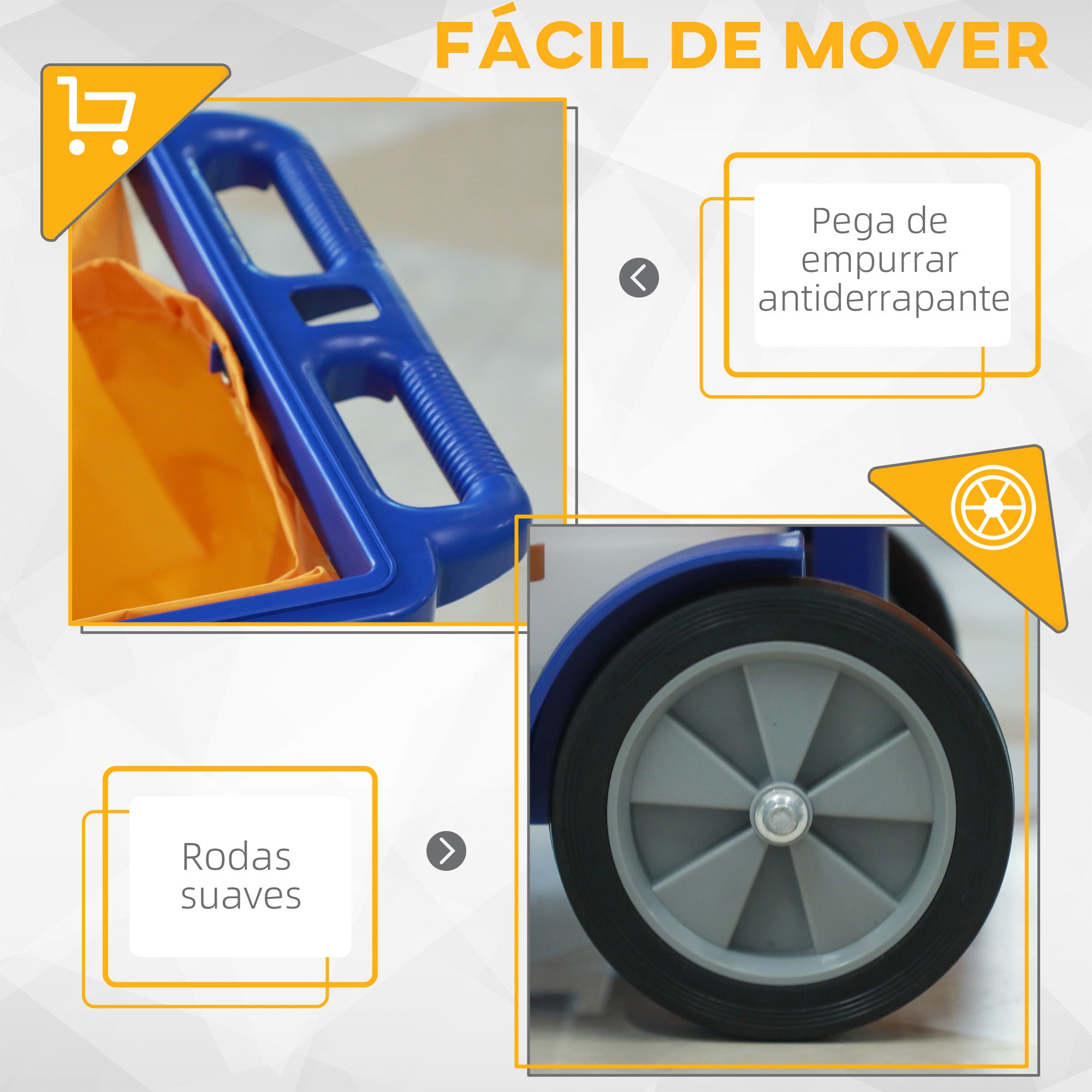 Carrinho de Limpeza com 3 Prateleiras 121x50,5x96,5 cm - Azul e Amarelo