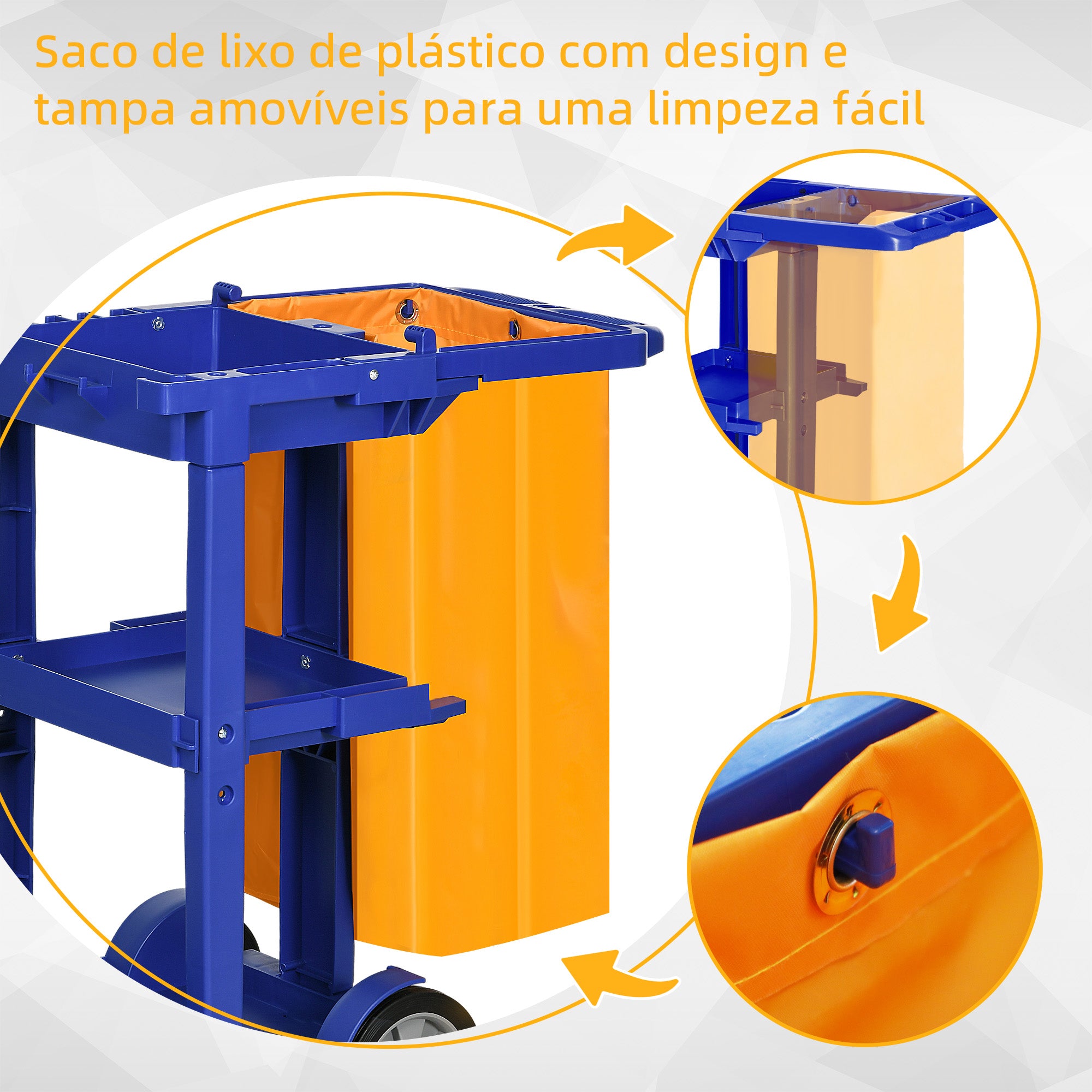 Carrinho de Limpeza com 3 Prateleiras 121x50,5x96,5 cm - Azul e Amarelo