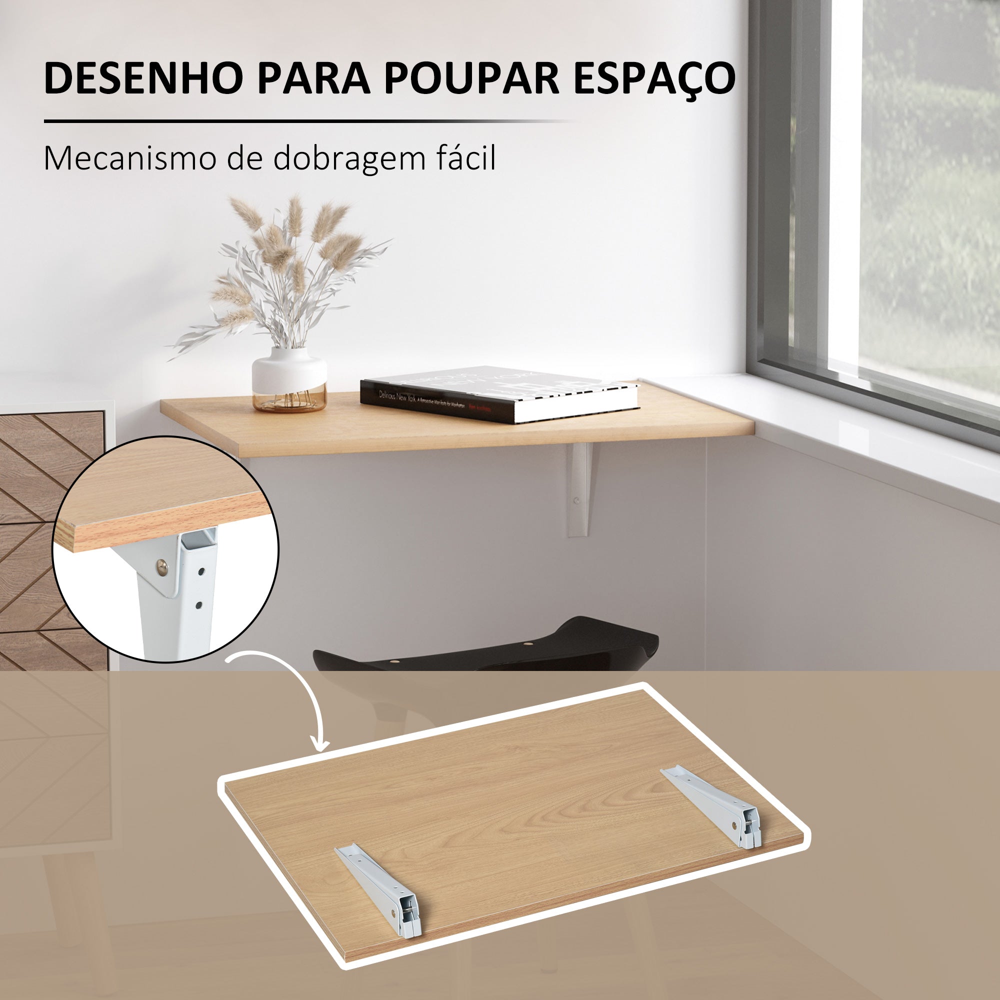 Mesa Dobrável de Parede 60x40x20cm Cor de Madeira Natural