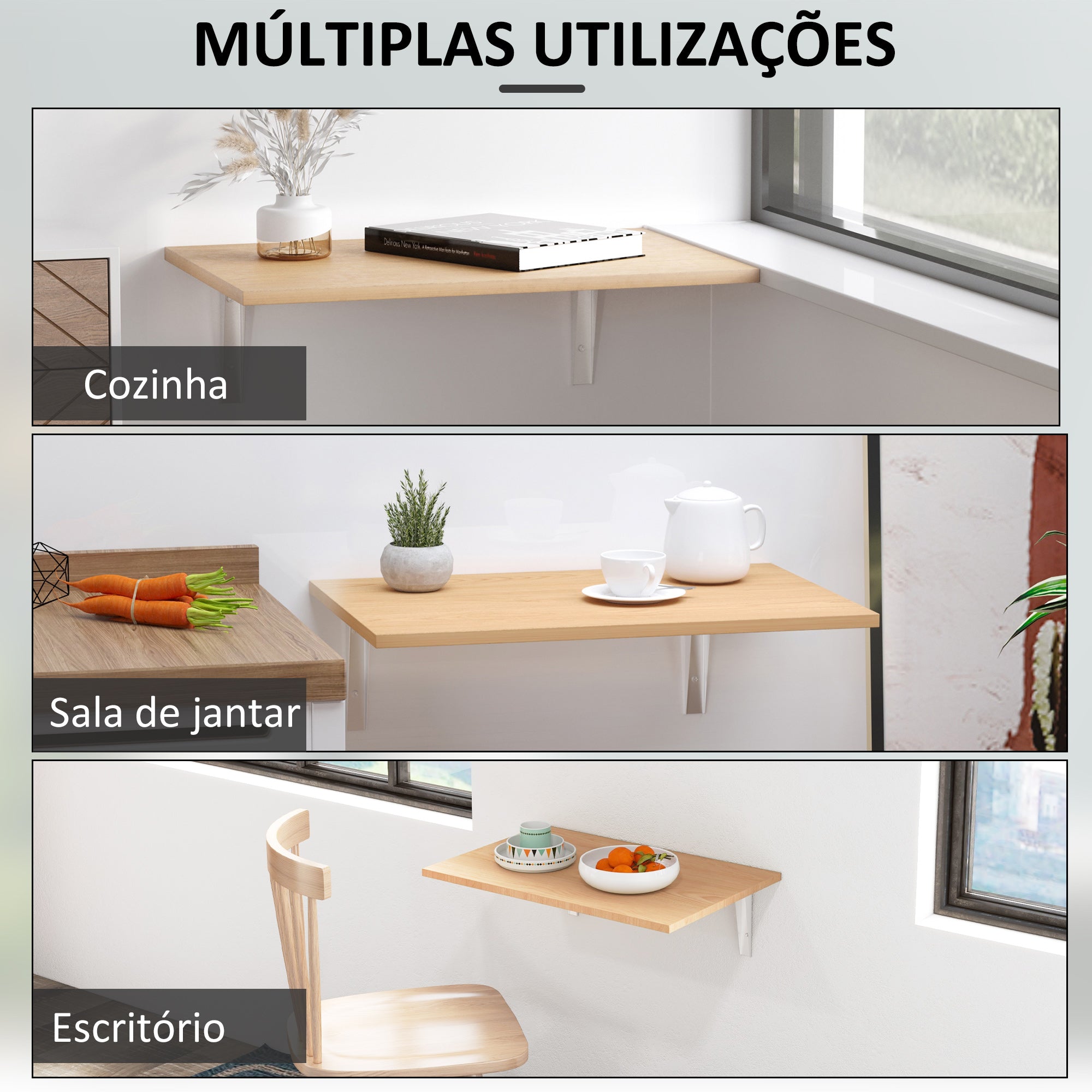 Mesa Dobrável de Parede 60x40x20cm Cor de Madeira Natural