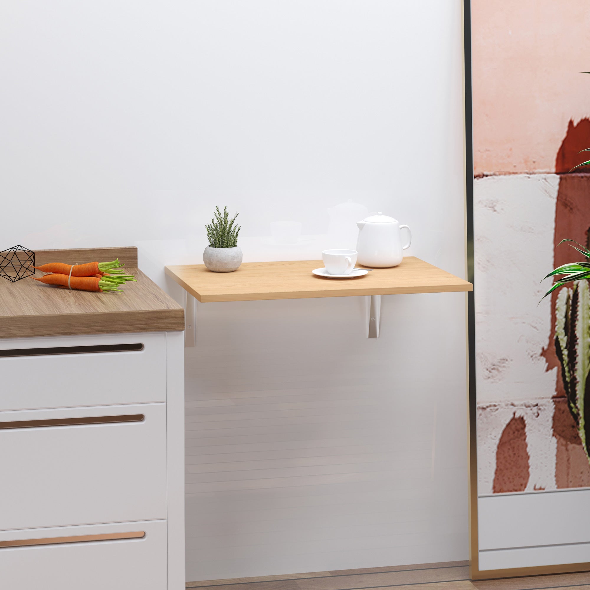 Mesa Dobrável de Parede 60x40x20cm Cor de Madeira Natural