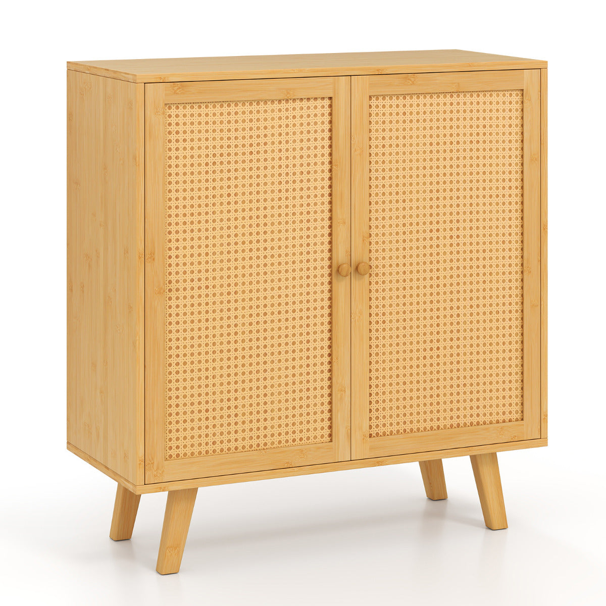 Aparador de Cozinha em Bambu com 2 Portas de Rattan 80 x 34,5 x 85 cm Cor Natural