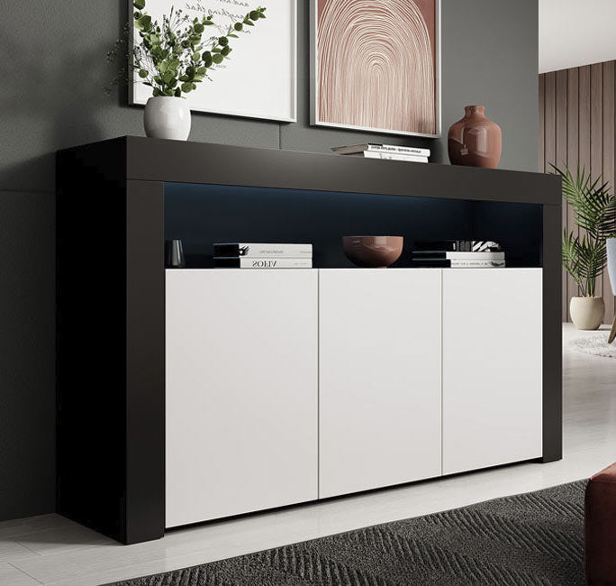 Aparador Aker em Preto e Branco Mate - Moderno e Elegante