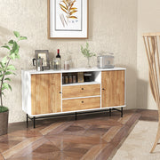 Móvel de TV 65" com Orifício para Cabos Portas Deslizantes Persiana 2 Gavetas Aparador Buffet para Sala de Estar 150 x 45 x 74 cm Branco