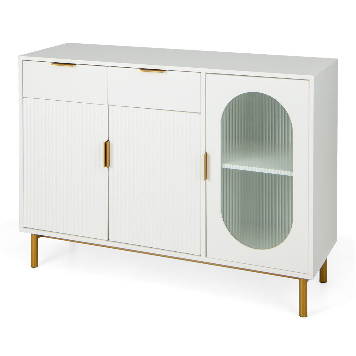 Aparador Buffet Independente com 2 Gavetas Portas Pés de Metal Móvel de Cozinha para Sala de Jantar e Sala de Estar 120 x 40 x 88 cm Branco