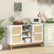 Aparador Buffet de 120 cm em Bambu com 2 Portas Branco para Cozinha