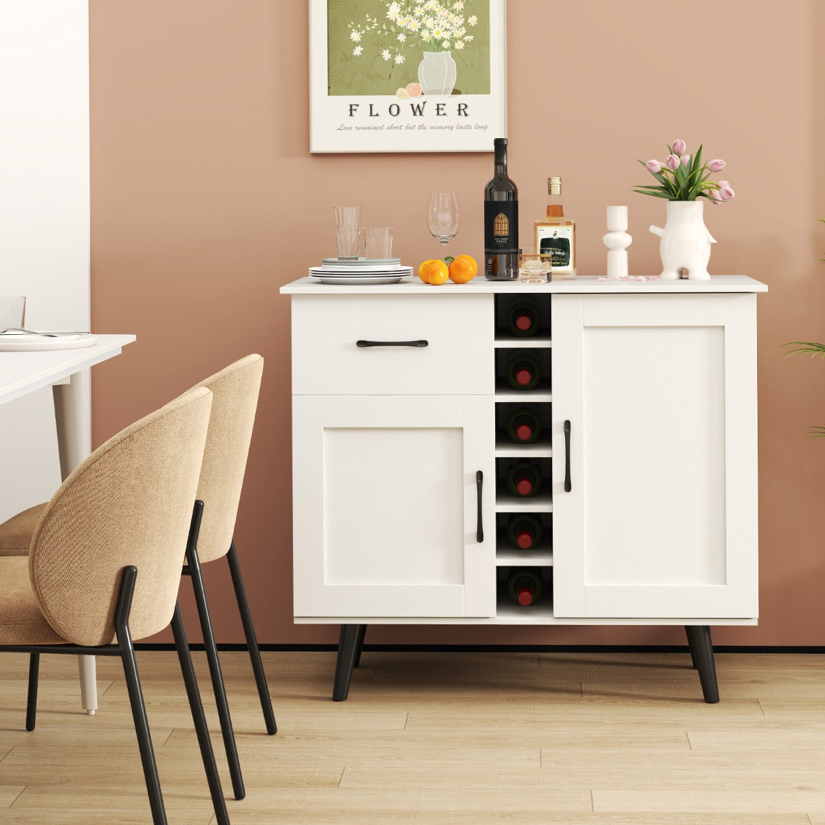 Aparador Moderno com Bar e Capacidade para 6 Garrafas - Branco