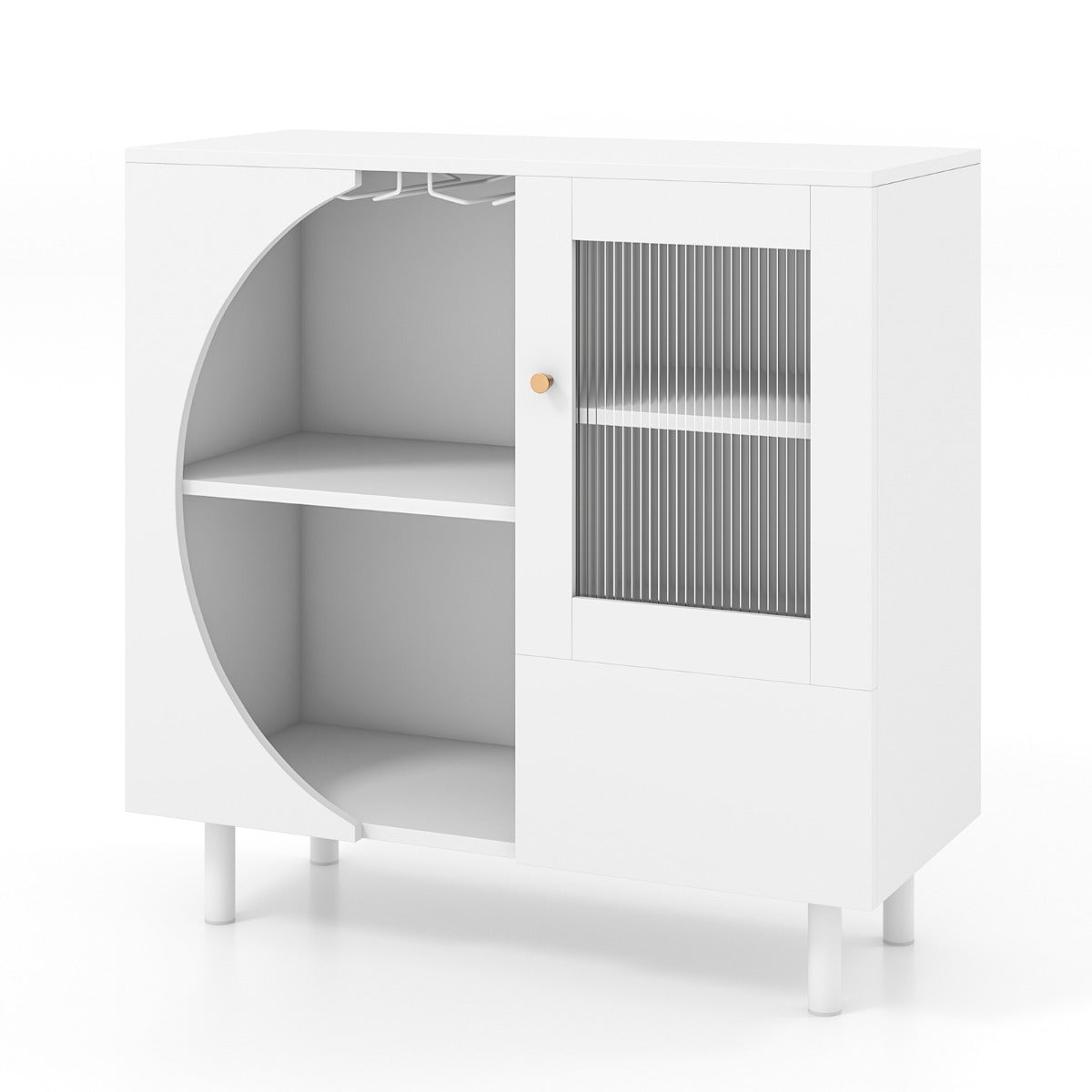 Aparador de Cozinha com Suporte para Copos Portas de Vidro Temperado Armário de Buffet em Madeira para Sala de Estar Branco