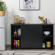 Aparador de Cozinha Buffet com Portas Deslizantes Armário Multiusos Organizador de Armazenamento para Sala de Jantar 107 x 33 x 60 cm Preto