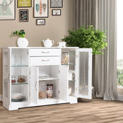 Aparador com Portas de Vidro Temperado e 2 Gavetas Organizador para Cozinha Sala de Jantar 107 x 30 x 82 cm Branco