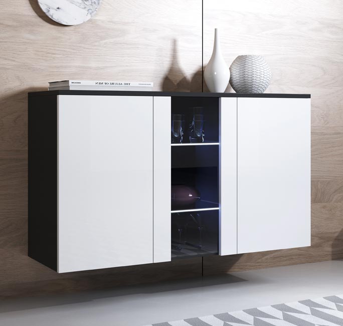 Aparador Leiko A1 (120x70cm) Preto e Branco - Design Elegante