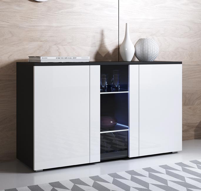Aparador Leiko A1 (120x72cm) Preto e Branco - Design Moderno