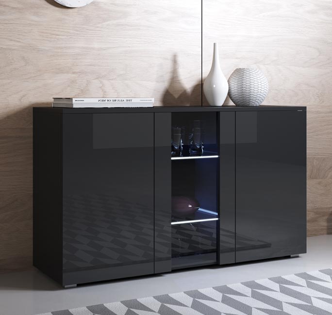 Aparador Leiko A1 (120x72cm) preto com pés padrão