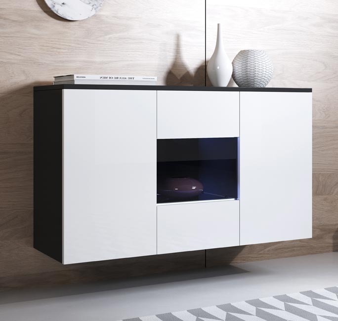 Aparador Leiko A2 (120x70cm) Preto e Branco - Design Elegante para o teu Lar