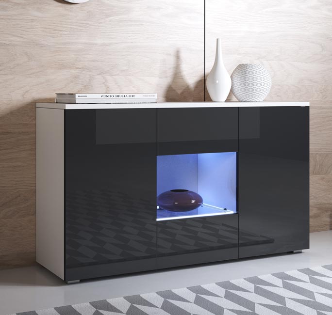Aparador Leiko A2 (120x72cm) Branco e Preto - Elegância e Modernidade