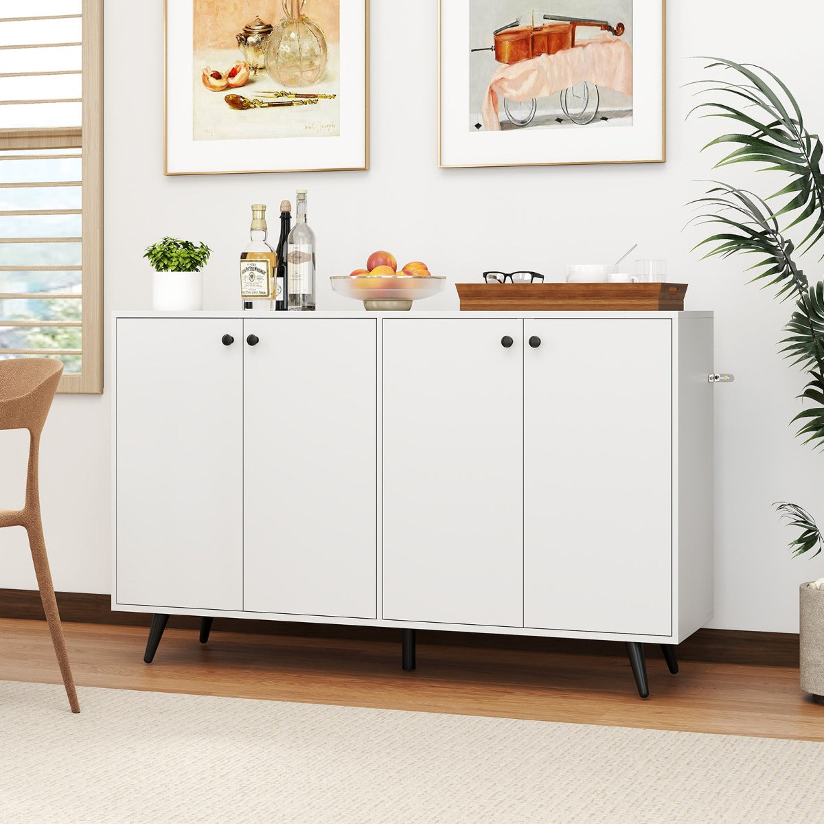 Aparador Moderno de 4 Portas com Prateleiras Ajustáveis em 5 Posições Armário Pé 127,5 x 38 x 80 cm - Branco