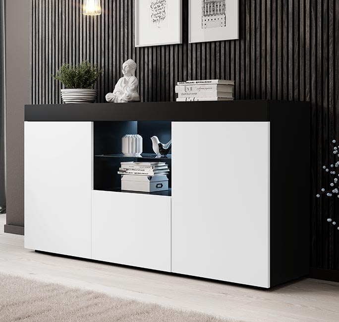 Aparador Nisa Negro e Branco Mate 150 x 83 cm