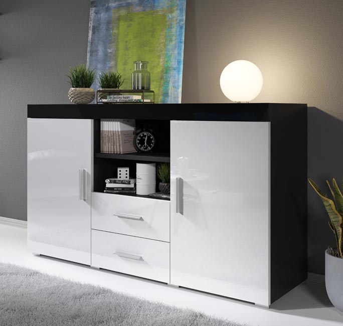 Aparador moderno Randy em preto e branco